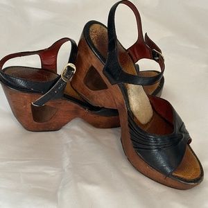 Kate CONNIE Leather black wedge Sandals